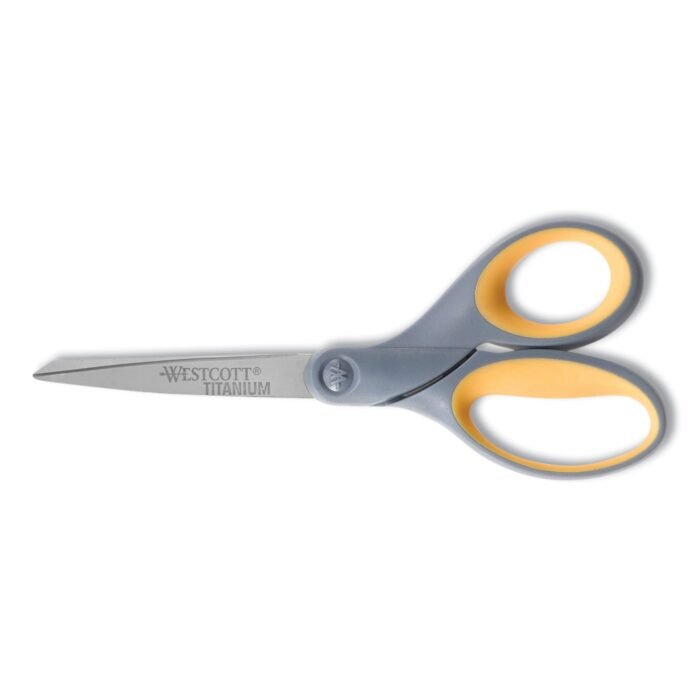 Westcott Titanium Bonded Scissors, 7 Long, 3 Cut Length, Straight GrayYellow Handle (ACM13526)