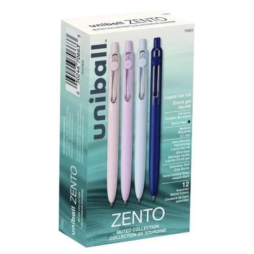 Zento Gel Pen, Retractable, Medium 0.7 mm, Black Ink, CoastalFogIvoryLavender Barrel Colors, Dozen (UBC70663)