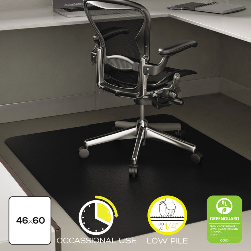 deflecto EconoMat Occasional Use Chair Mat for Low Pile Carpet, 46 x 60, Rectangular, Black (DEFCM11442FBLK)