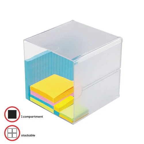 deflecto Stackable Cube Organizer, 1 Compartment, 6 x 6 x 6, Plastic, Clear (DEF350401)