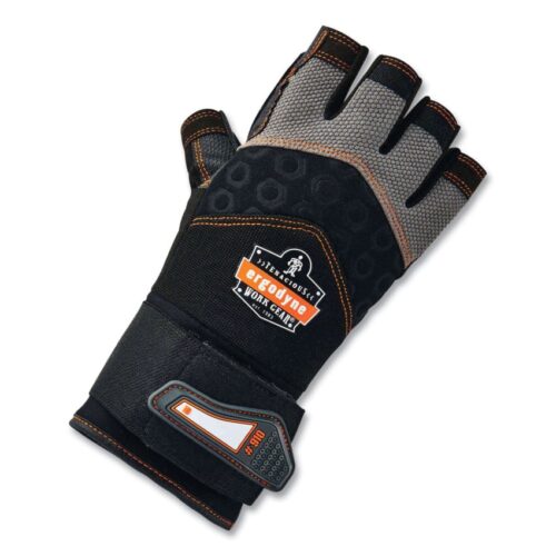 ergodyne ProFlex 910 Half-Finger Impact Gloves + Wrist Support, Black, 2X-Large, Pair (EGO17716)