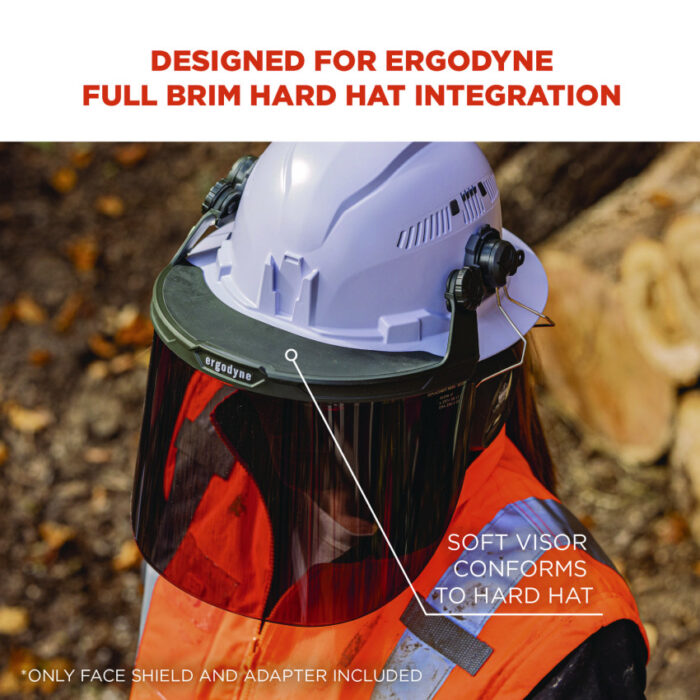 ergodyne Skullerz 8995 Anti-Scratch and Anti-Fog Hard Hat Face Shield with Adapter for Full Brim, Smoke Lens (EGO60246)