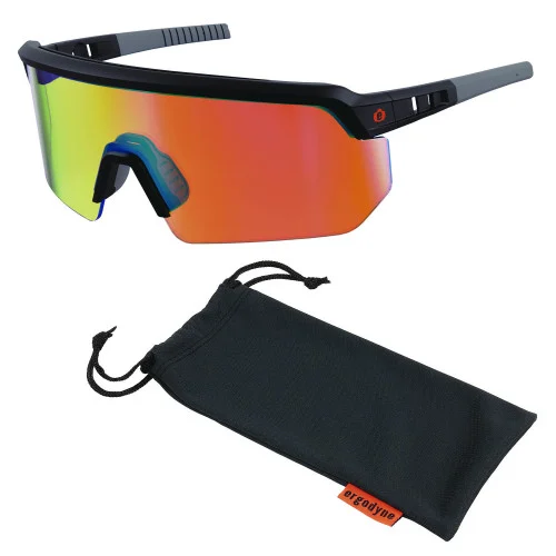 ergodyne Skullerz AEGIR Safety Glasses with Mirrored Lenses, Matte Black Nylon Impact Frame, Orange Mirror Polycarbonate Lens (EGO55009)