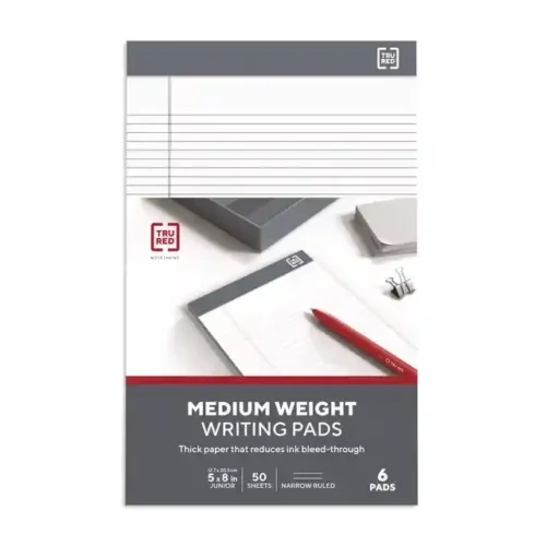 TRU RED Notepads, Narrow Rule, 50 White 5 x 8 Sheets, 6/Pack (TUDTR59900)