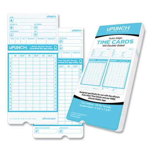 uPunch Pay-to-Punch Time Card for SB1200 Time Clock, Two Sides, 3.38 x 7.38, 100Pack (PPZCB1100)