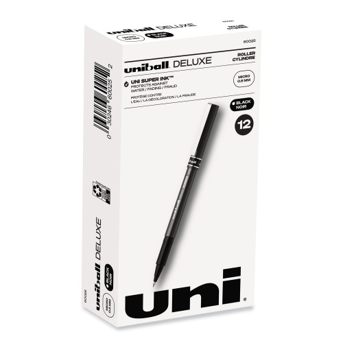 uniball Deluxe Roller Ball Pen, Stick, Extra-Fine 0.5 mm, Black Ink, Metallic GrayBlack Barrel, Dozen (UBC60025)