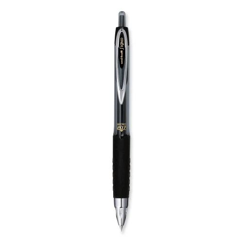 uniball Signo 207 Gel Pen, Retractable, Fine 0.5 mm, Black Ink, SmokeBlack Barrel, Dozen (UBC61255)