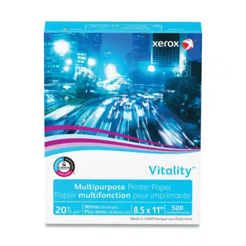 xerox Vitality Multipurpose Print Paper, 92 Bright, 20 lb Bond Weight, 8.5 x 11, White, 500 SheetsReam (XER3R02047PY)