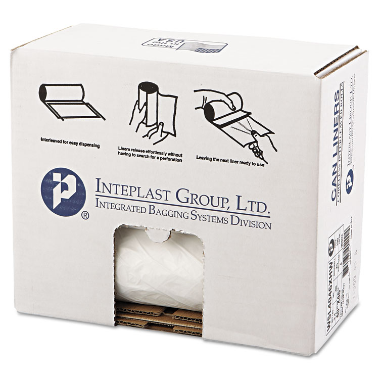 Inteplast Group Low-Density Commercial Can Liners, 45 gal, 0.7 mil, 40" x 46", White, Interleaved Roll, 25 Bags/Roll, 4 Rolls/Carton (IBSSL4046XHW2)