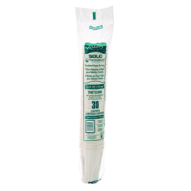 SOLO Thermoguard Insulated Paper Hot Cups, 16 oz, White Sustainable Forest Print, 30/Pack (DCCDWTG16W)