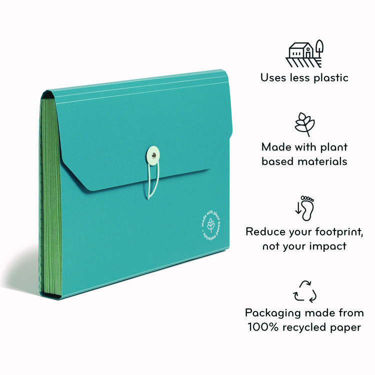 U Brands U-Eco 13-Pocket Expandable File, 9.75" Expansion, 13 Sections; Button/Elastic Closure, 1/12-Cut Tabs, Letter Size, Ocean (UBR6594U0112)