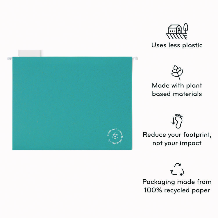 U Brands U-Eco Hanging File Folders, Letter Size, 1/5-Cut Tabs, Assorted, 12/Pack (UBR6596U0112)