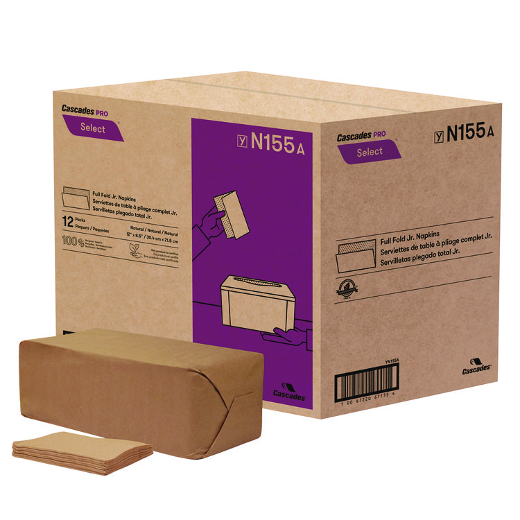 Cascades PRO Select Full Fold II Napkins, 1-Ply, 12 x 8.5, White, 800/Pack, 12 Packs/Carton (CSDN155)