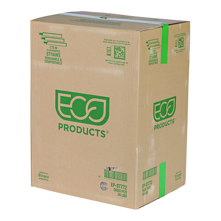Eco-Products Wrapped Straw, 7.75", Green, Plastic, 9,600/Carton (ECOEPST772)