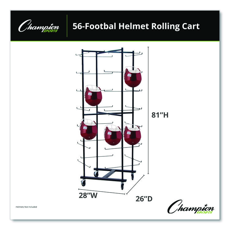 Champion Sports 56 Football Helmet Rolling Rack, 26" x 28" x 81", Black (CSIFBWR)