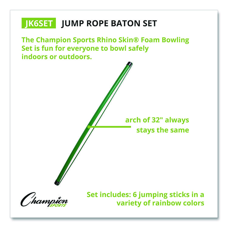 Champion Sports Jump Rope Baton Set, 32", Assorted Colors, 6 Batons/Set (CSIJK6SET)