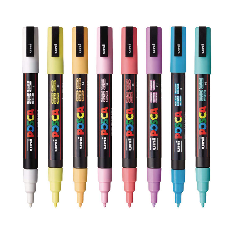 POSCA Water-Based Paint Markers, Fine Bullet Tip, 0.9 mm/1.3 mm, Assorted Colors, 8/Set (UBCPC3M8CSFTCLR)