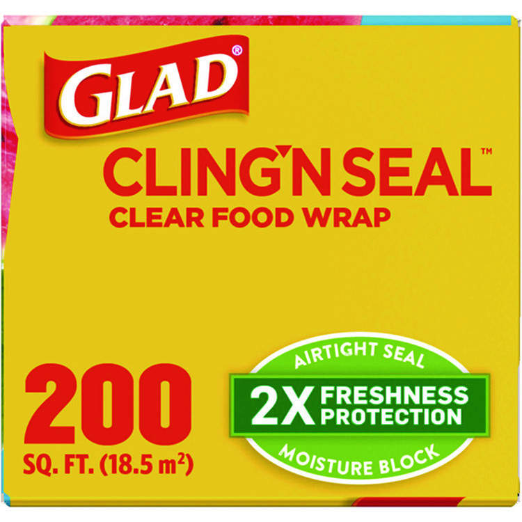 Glad Cling'N Seal Plastic Food Wrap, 200 Square Foot Roll, Clear (CLO00020)