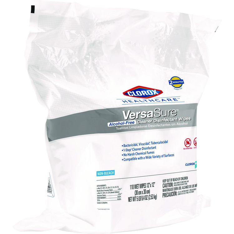 Clorox Healthcare VersaSure Cleaner Disinfectant Wipes, Refill, 1-Ply, 12 x 10, Fragranced, White, 110/Pouch, 2 Pouches/Carton (CLO31761)