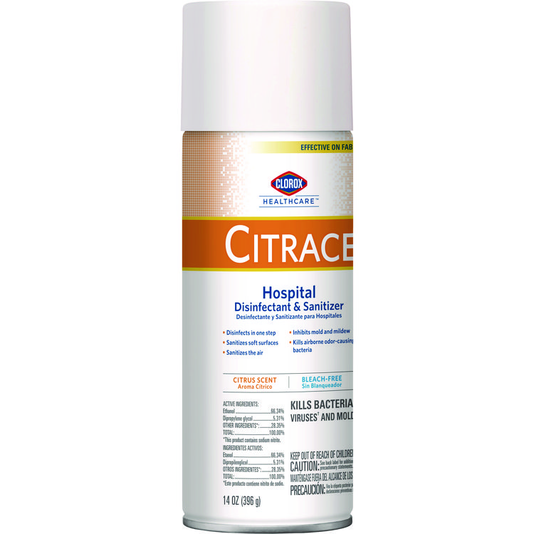 Clorox Healthcare Citrace Hospital Disinfectant and Sanitizer, Citrus, 14 oz Aerosol Spray, 12/Carton (CLO49100)