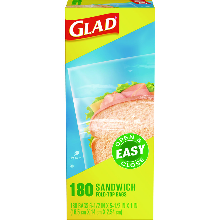 Glad Fold Top Food Storage Sandwich Bags, 6.5" x 5.5", Clear, 2,160/Carton (CLO60771)