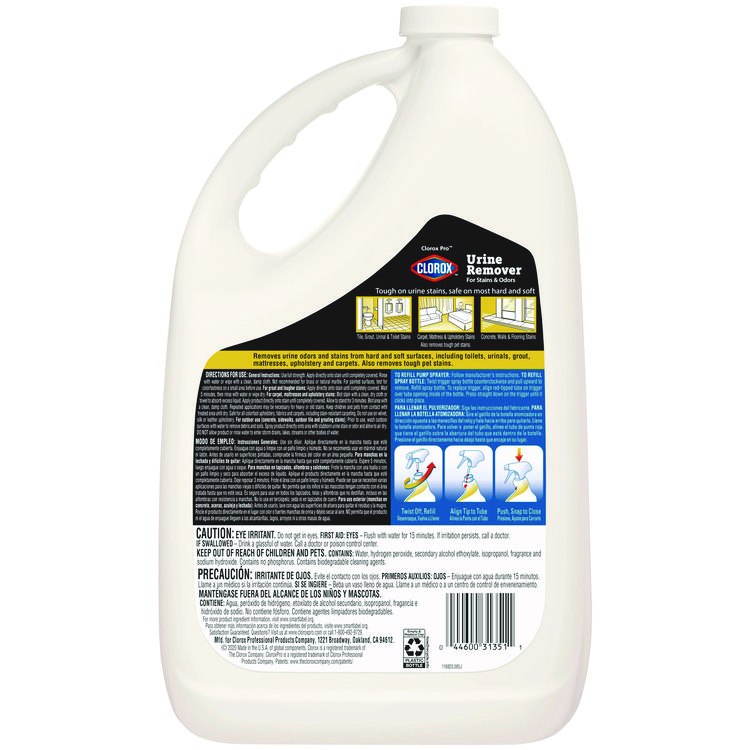 Clorox CloroxPro Urine Remover for Stains and Odors, 128 oz Refill Bottle, 4/Carton (CLO31351CT)