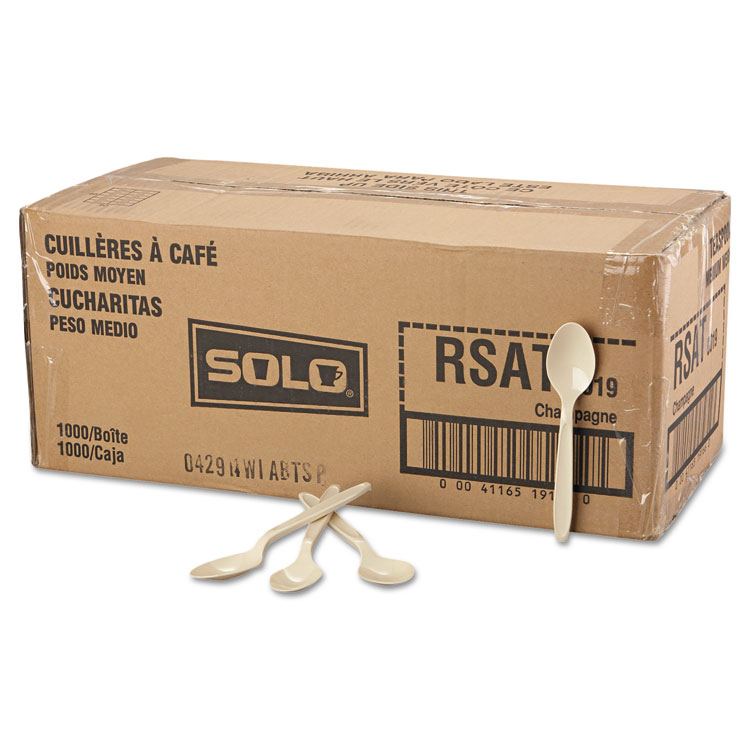 SOLO Reliance Mediumweight Cutlery, Spoon, Plastic, Champagne, 1,000/Carton (SCCRSAT)