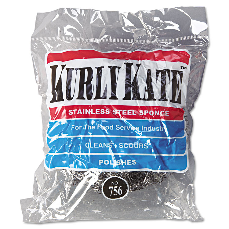 Kurly Kate Stainless Steel Scrubbers, Large, 4 x 4, Steel Gray, 12 Scrubbers/Pack, 6 Packs/Carton (PUX756)