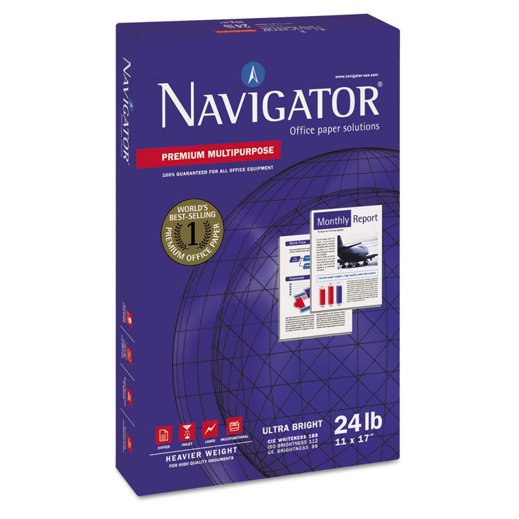 Navigator Premium Multipurpose Copy Paper, 97 Bright, 24 lb Bond Weight, 11 x 17, White, 500 Sheets/Ream, 5 Reams/Carton (SNANMP1724)