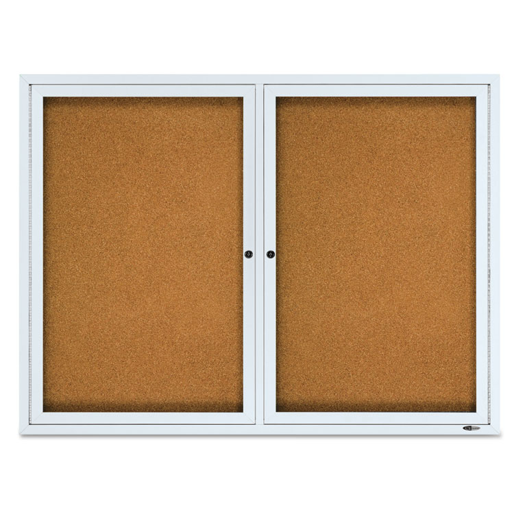 Quartet Enclosed Cork Bulletin Board, Cork/Fiberboard, 48 x 36, Tan Surface, Silver Aluminum Frame (QRT2124)