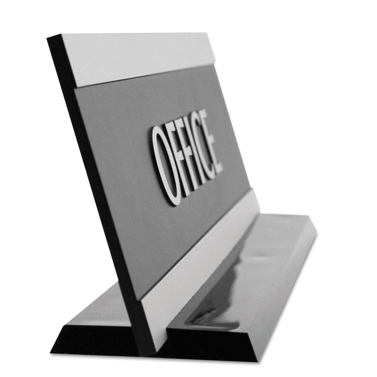 Headline Sign Century Series Office Sign, OFFICE, 9 x 3, Black/Silver (USS4762)