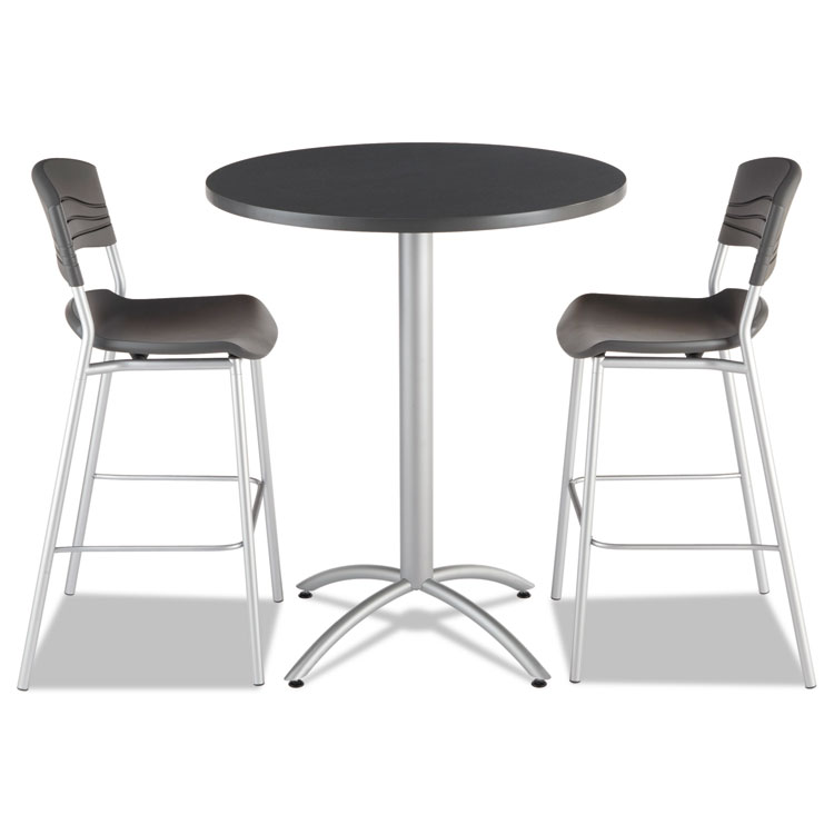 Iceberg CafeWorks Table, Bistro-Height, Round, 36" x 42", Graphite Granite Top, Silver Base (ICE65668)