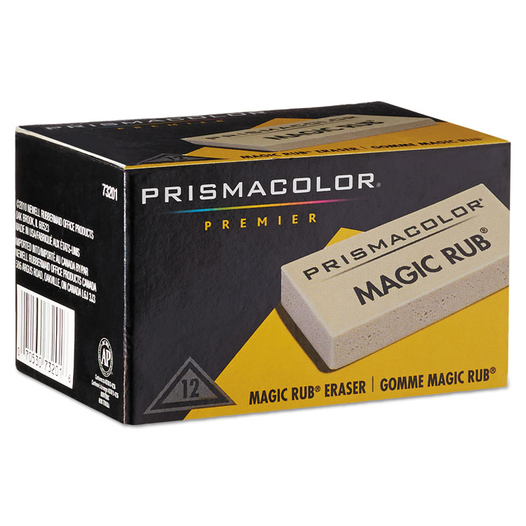Prismacolor MAGIC RUB Eraser, For Pencil/Ink Marks, Rectangular Block, Medium, Off White, Dozen (SAN73201)