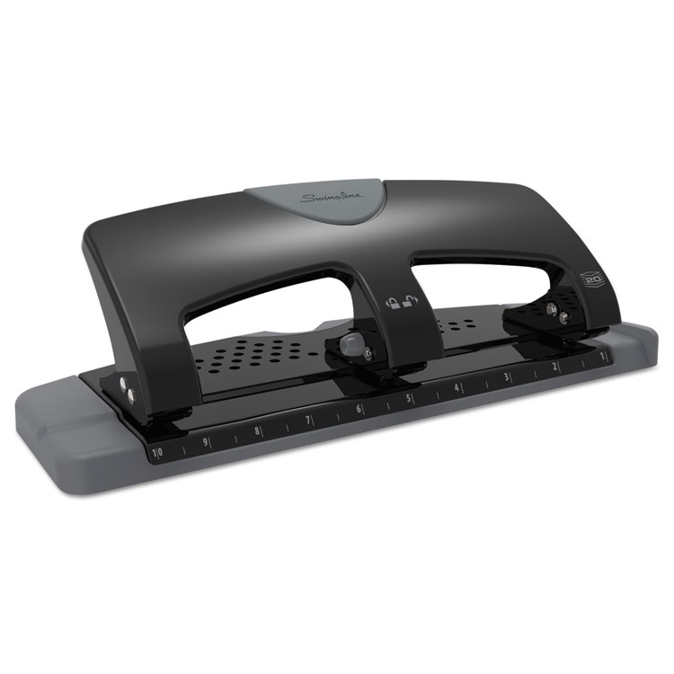 Swingline 20-Sheet SmartTouch Three-Hole Punch, 9/32" Holes, Black/Gray (SWI74133)