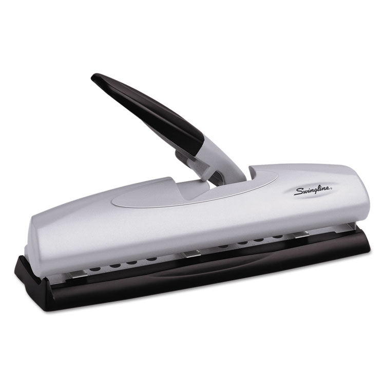 Swingline 20-Sheet LightTouch Desktop Two- to Seven-Hole Punch, 9/32" Holes, Silver/Black (SWI74030)