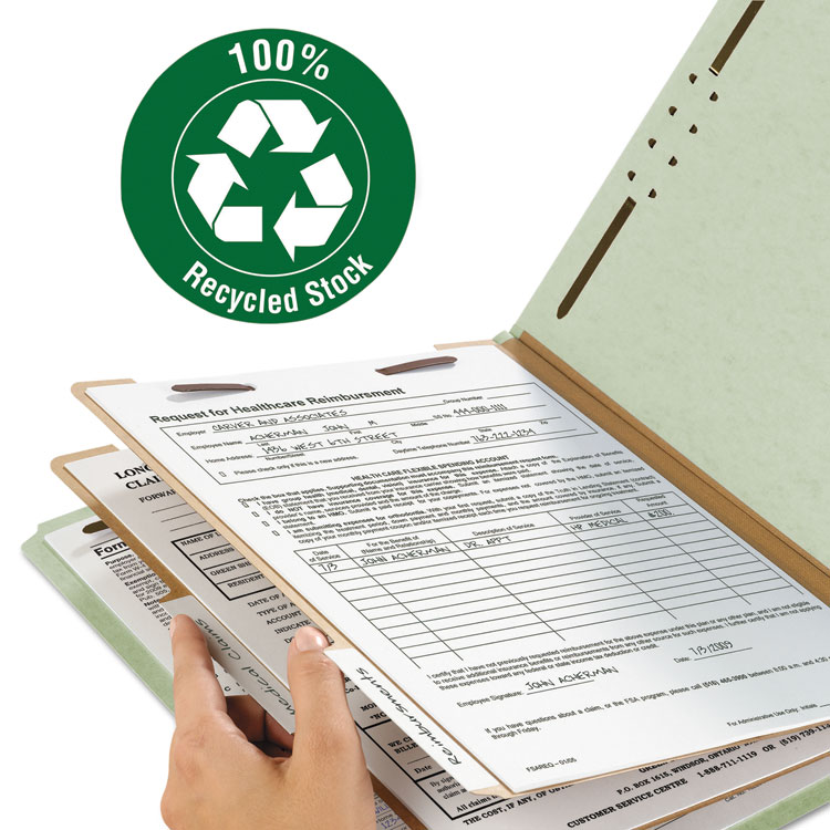 Smead Recycled Pressboard Classification Folders, 2" Expansion, 2 Dividers, 6 Fasteners, Legal Size, Gray-Green, 10/Box (SMD19022)