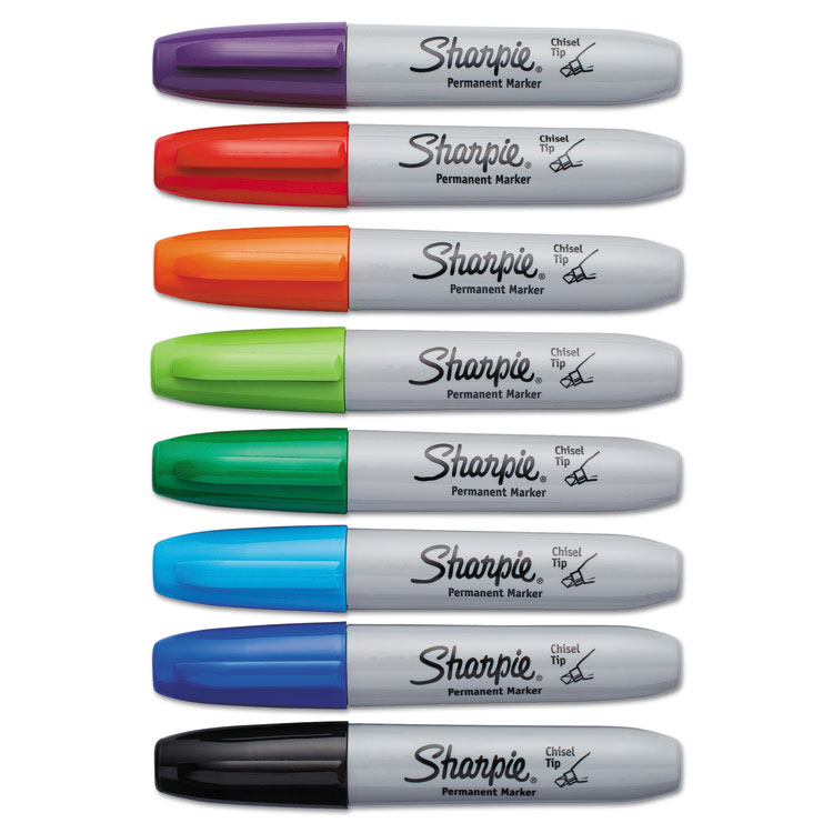 Sharpie Chisel Tip Permanent Marker, Medium Chisel Tip, Assorted Colors, 8/Set (SAN38250PP)
