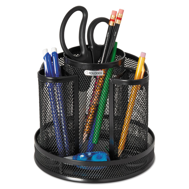 Rolodex Wire Mesh Spinning Desk Sorter, 8 Compartments, Steel Mesh, 6.5" Diameter x 6.5"h, Black (ROL1773083)