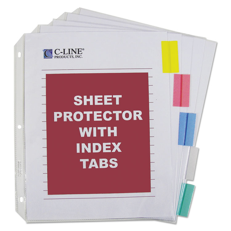 C-Line Sheet Protectors with Index Tabs, Assorted Color Tabs, 2", 11 x 8.5, 5/Set (CLI05550)