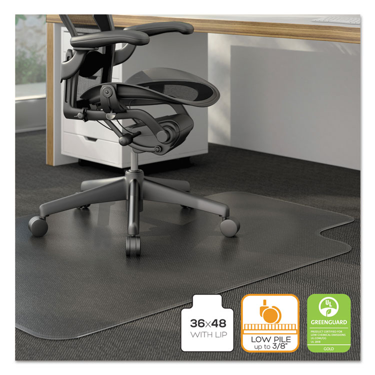 Alera Moderate Use Studded Chair Mat for Low Pile Carpet, 36 x 48, Lipped, Clear (ALEMAT3648CLPL)