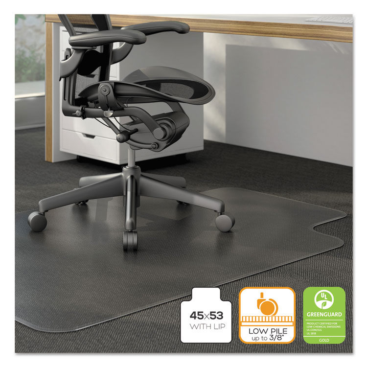 Alera Moderate Use Studded Chair Mat for Low Pile Carpet, 45 x 53, Wide Lipped, Clear (ALEMAT4553CLPL)