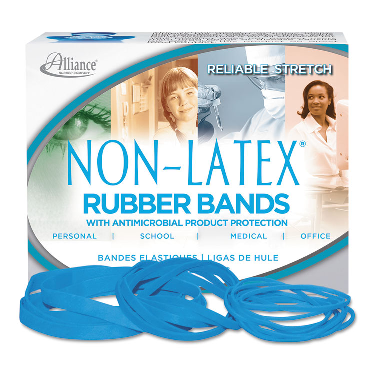 Alliance Antimicrobial Non-Latex Rubber Bands, Size 64, 0.04" Gauge, Cyan Blue, 4 oz Box, 95/Box (ALL42649)