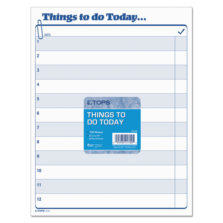 TOPS "Things To Do Today" Daily Agenda Pad, One-Part (No Copies), 8.5 x 11, 100 Forms Total (TOP2170)