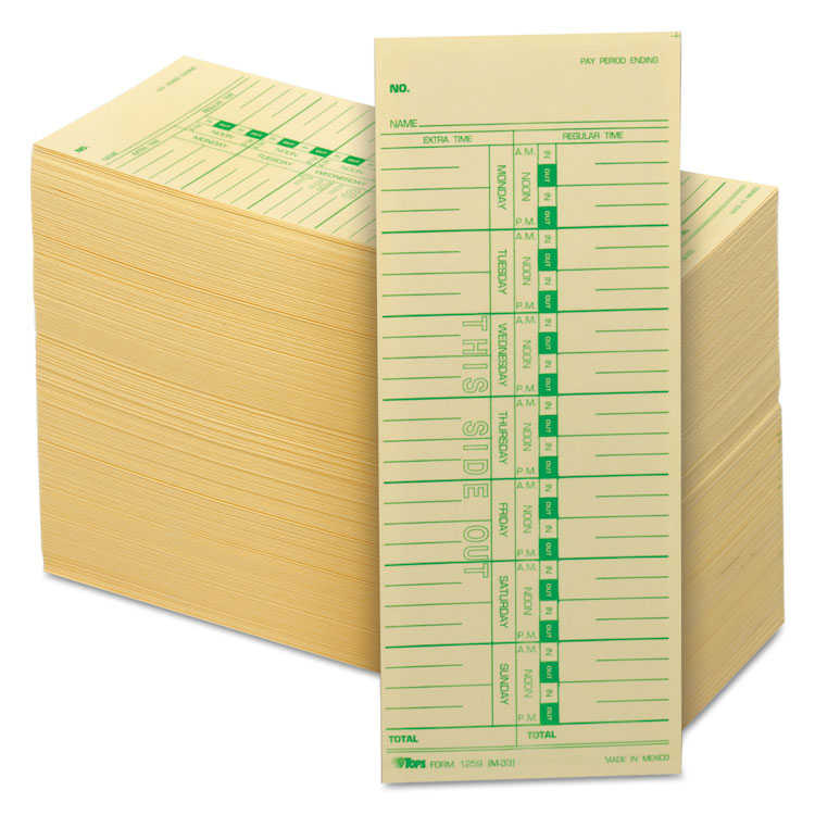 TOPS Time Clock Cards, Replacement for M-33, One Side, 3.5 x 9, 500/Box (TOP1259)