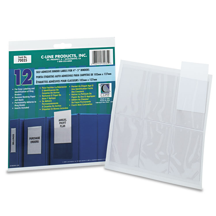 C-Line Self-Adhesive Ring Binder Label Holders, Top Load, 2.75 x 3.63, Clear, 12/Pack (CLI70035)