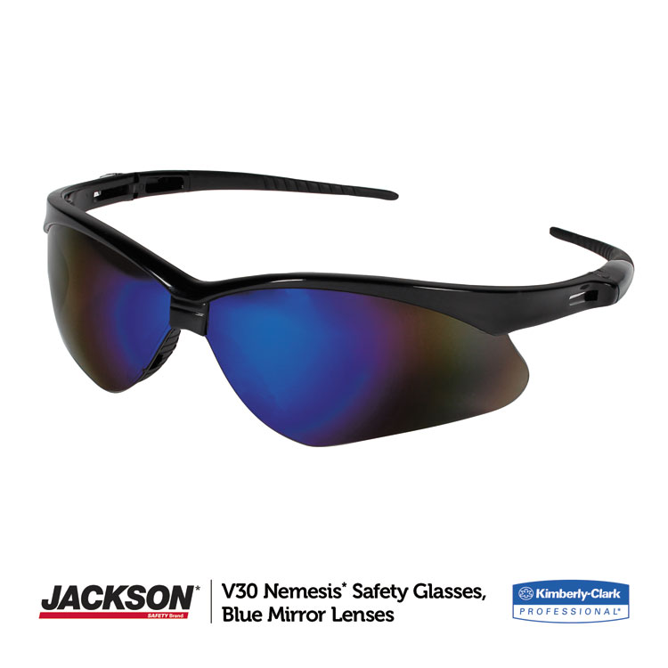 KleenGuard Nemesis Safety Glasses, Black Frame, Blue Mirror Lens (KCC14481)