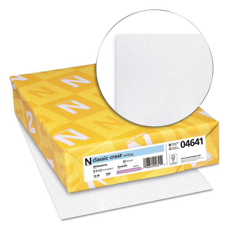 Neenah Paper CLASSIC CREST Stationery Writing Paper, 24 lb Bond Weight, 8.5 x 11, Whitestone, 500/Ream (NEE04641)