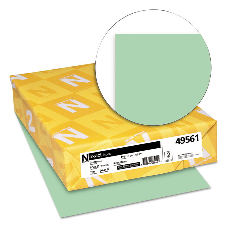 Neenah Paper Exact Index Card Stock, 110 lb Index Weight, 8.5 x 11, Green, 250/Pack (WAU49561)