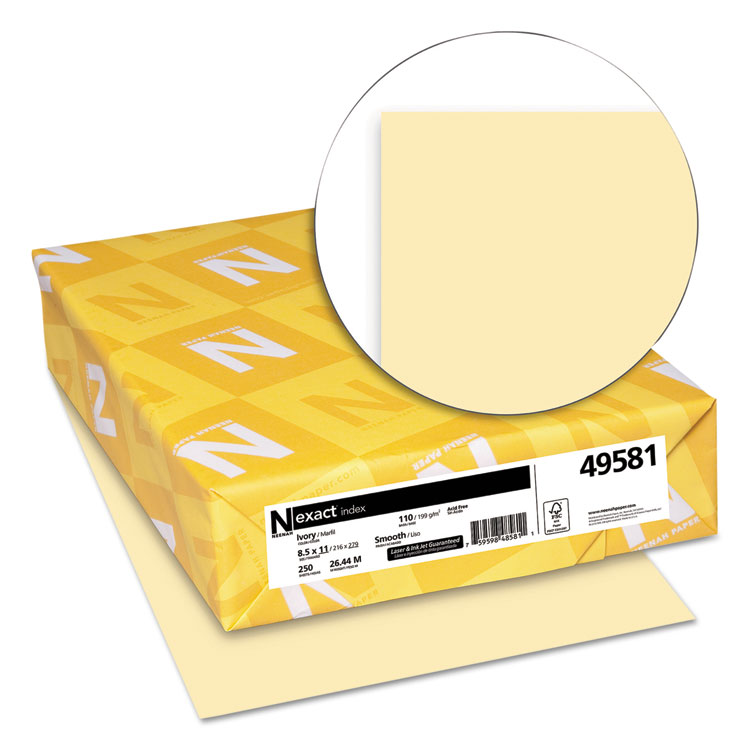 Neenah Paper Exact Index Card Stock, 110 lb Index Weight, 8.5 x 11, Ivory, 250/Pack (WAU49581)
