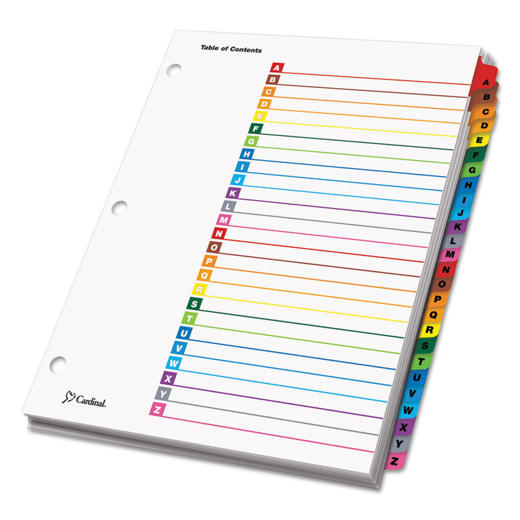 Cardinal OneStep Printable Table of Contents and Dividers, 26-Tab, A to Z, 11 x 8.5, White, Assorted Tabs, 1 Set (CRD60218)